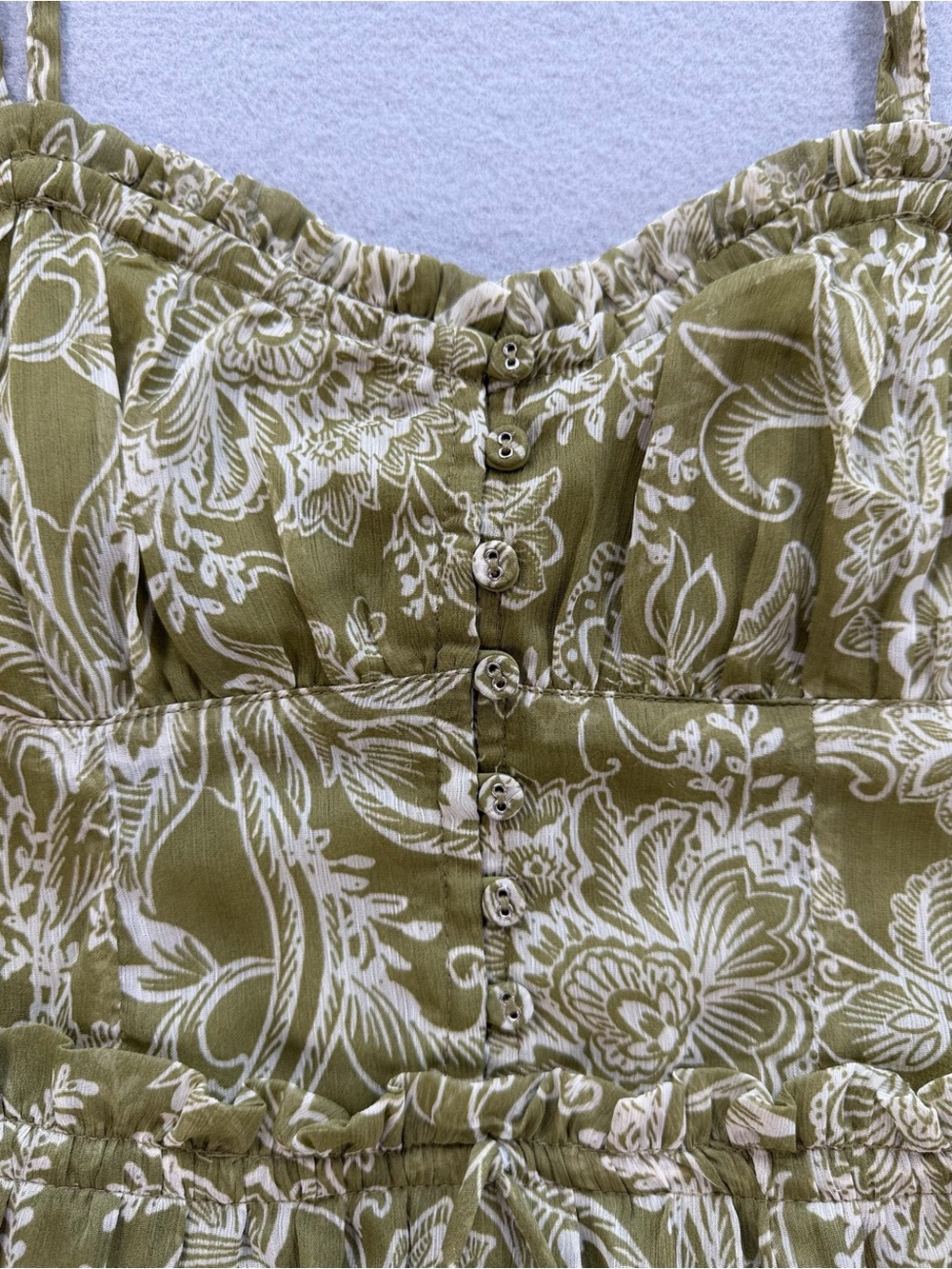 Patrons of Peace Olive Floral Boho Cottagecore Smocked Maxi Dress Small - Picture 4 of 11